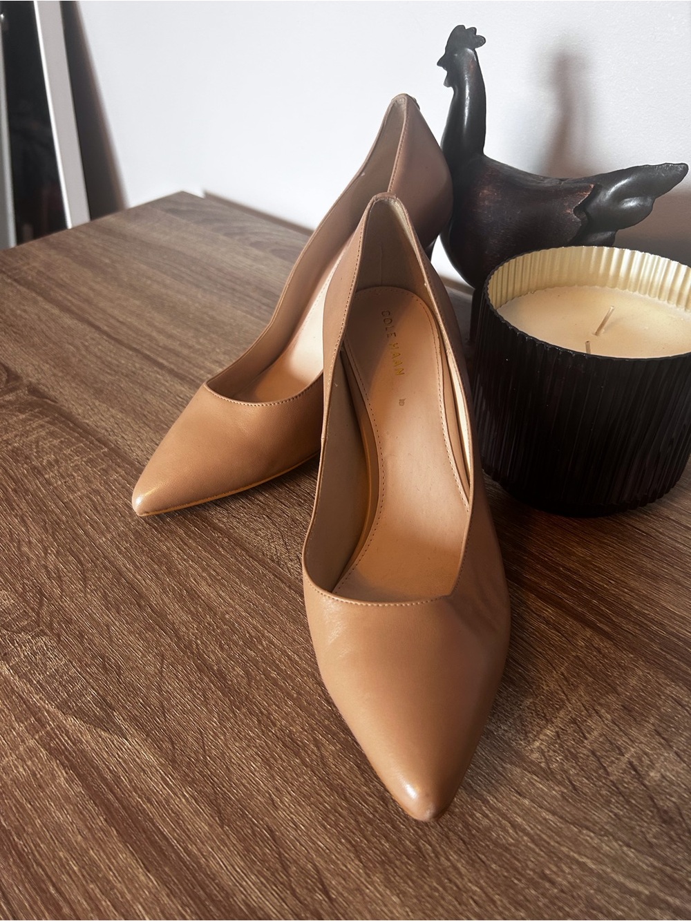 Cole Haan Tan Pointed-Toe Leather Pumps